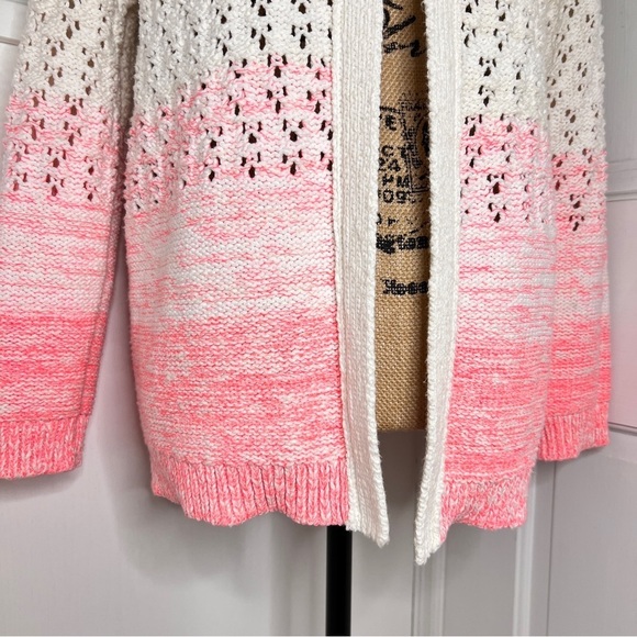 Anthropologie Faustia White & Pink Ombré Chunky Open Knit Cardigan - Picture 5 of 12